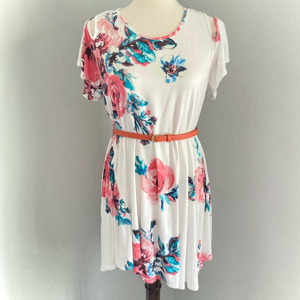 Reb & J 220 Floral Cold Shoulder Tunic Dress
